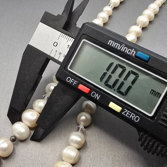 VTG White Graduated Baroque Pearl Necklace 22" Sterling Toggle Crystal Accents - Picture 9 of 13